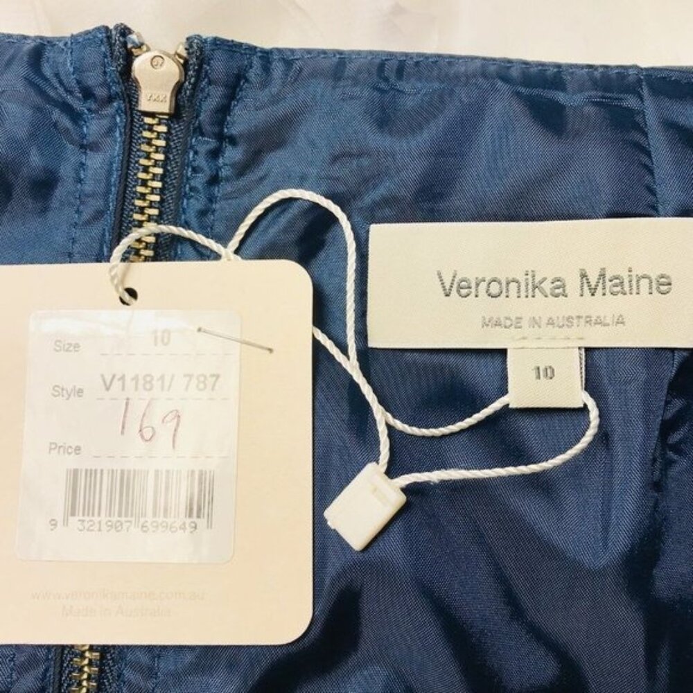 Veronika Maine Cinched Pencil Skirt Sz 10 Dark Iridescent Blue Evening New $169 - Picture 3 of 10